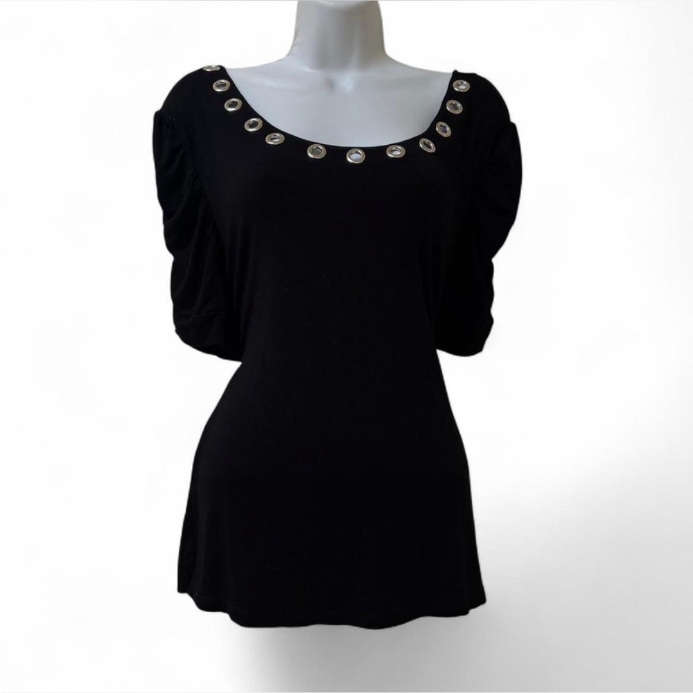 Elegant Black Women's Top with Embellished Neckline, INC top, Goth top, Grunge